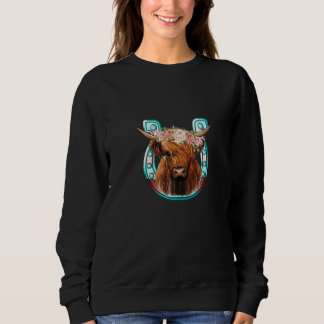 Sweatshirt Floral Highland Cow Heifer Horseshoe Western Count