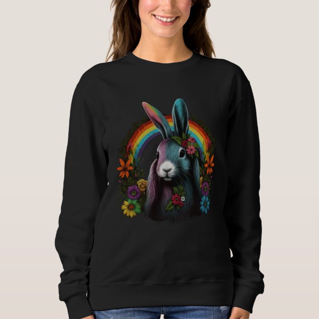 Sweatshirt Floral Hippie Groovy Retro Easter Bunny Spring Flo (Devant)