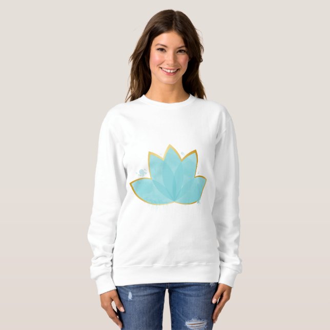 Sweatshirt Floral Lotus Seafoam Blue & Faux Gold (Devant entier)