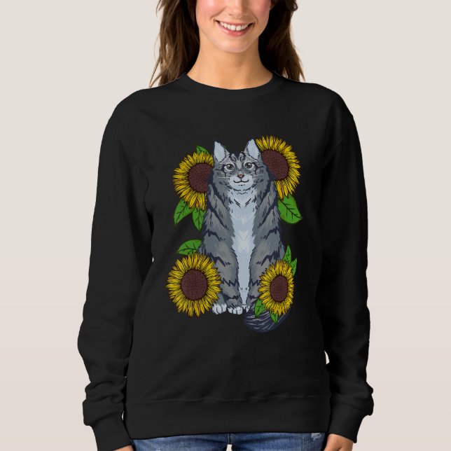 Sweatshirt Floral Sunflower Mainecoon Cat (Devant)