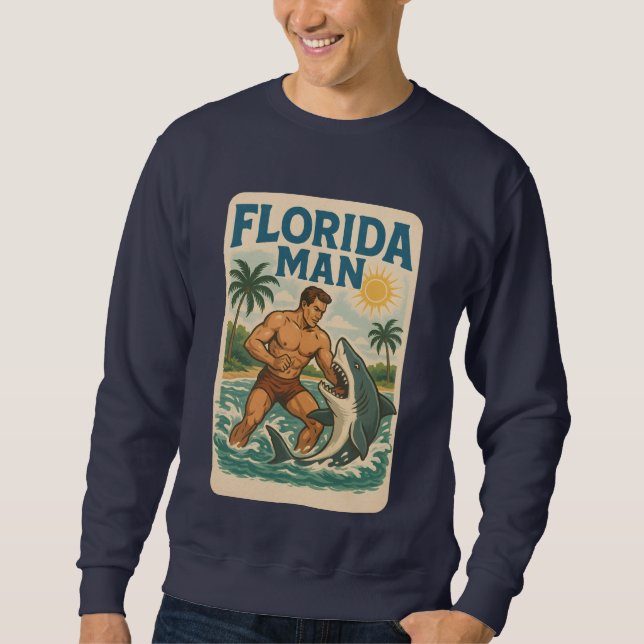 Sweatshirt Florida Man Shark Wrestling | Retro Graphic Beach (Devant)