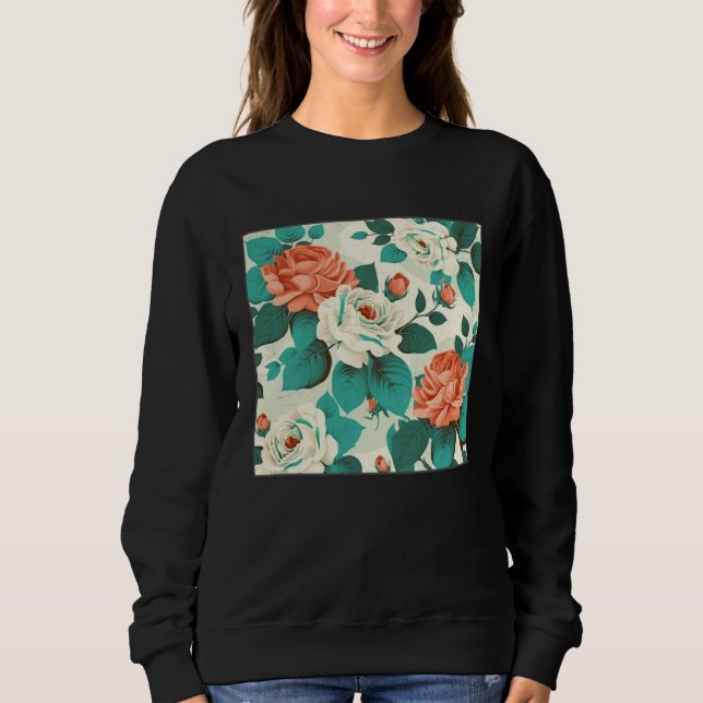 Sweatshirt Florist Roses Pattern Illustration Flowers Leaf Wo (Devant)