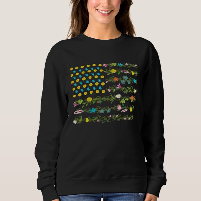 Sweatshirt Flower Graphic Tees For Women Wildflower USA Flag  (Devant)