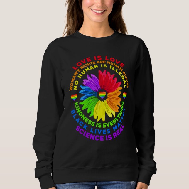 Sweatshirt Flower Rainbow Human Black Vie Droits Sciences Lg (Devant)