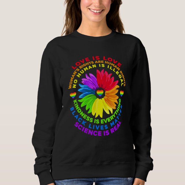 Sweatshirt Flower Rainbow Human Black Vie Droits Sciences Lg (Devant)