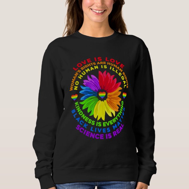 Sweatshirt Flower Rainbow Human Black Vie Droits Sciences Lg (Devant)