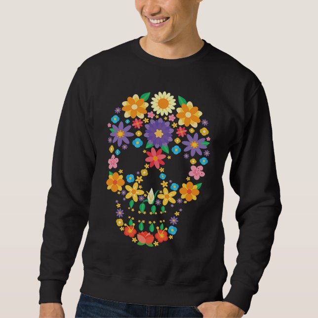 Sweatshirt Flower Sugar Skull Halloween Day of Dead  Costume  (Devant)