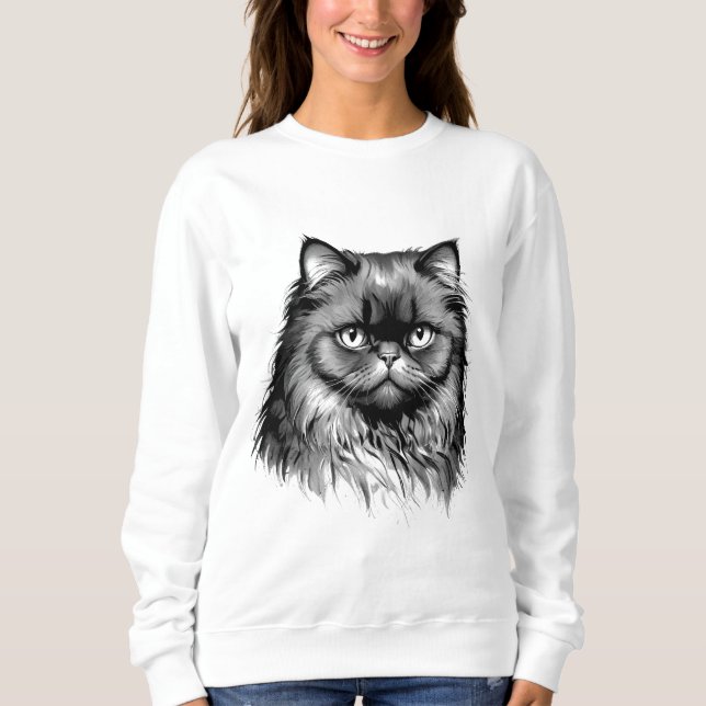 Sweatshirt Fluffy Persian Cat Sketch Women's Sweater (Devant)