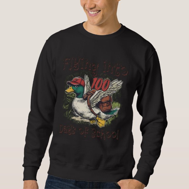 Sweatshirt Flying Into 100 Days of School Duck Hunting 100th  (Devant)
