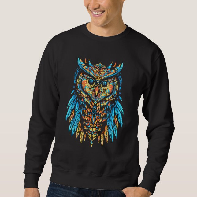 Sweatshirt Flying Owl Futuristic Geometric Glitch Bird (Devant)
