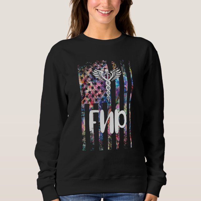 Sweatshirt Fnp American Flag Famille Infirmière Praticien Gra (Devant)