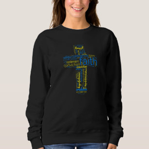 Sweatshirt Foi Chrétienne Croix Mot Nuage Jaune Et B