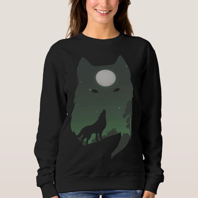 Sweatshirt Forest with Full Moon Silhouette Howling Wolf (Devant)