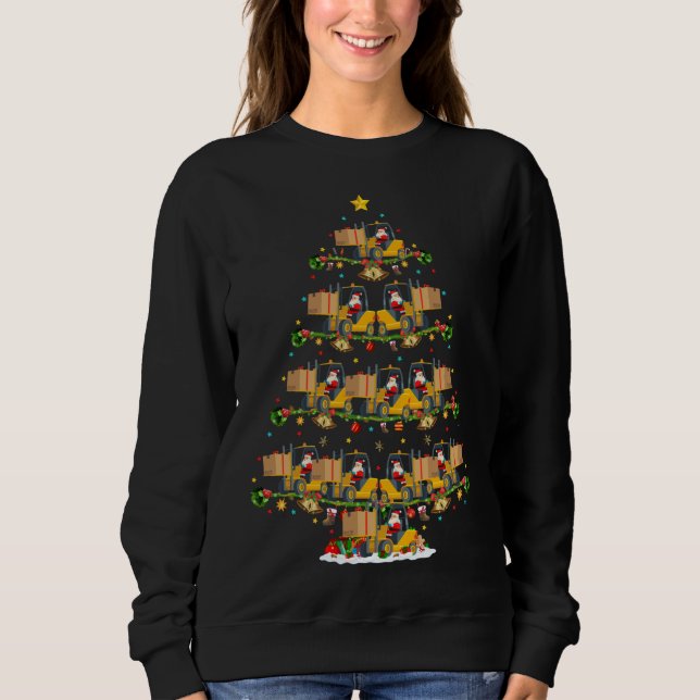 Sweatshirt Forklift Christmas Tree Lights Funny Santa Forklif (Devant)