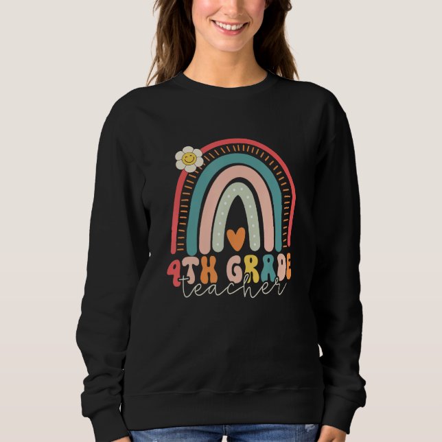 Sweatshirt Fourth Grade Teacher Retro Rainbow 4th Grade Team (Devant)