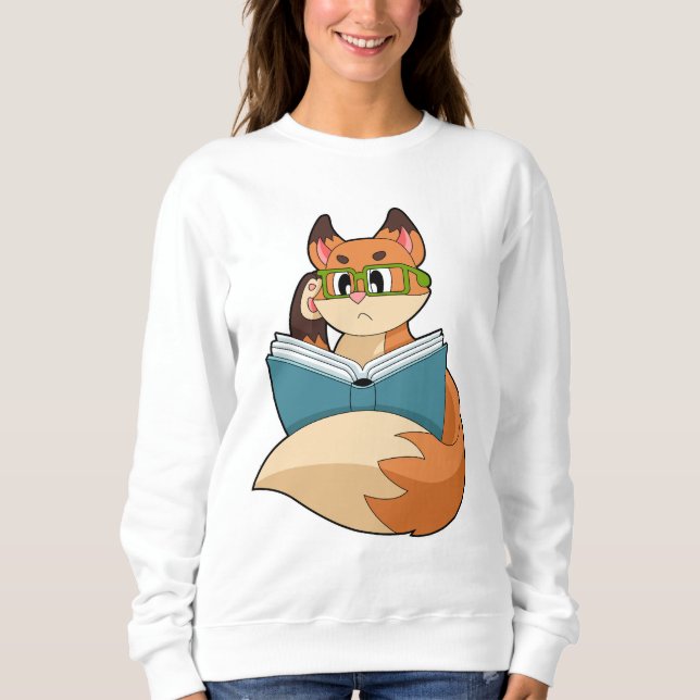 Sweatshirt Fox as nerd with Book & Glasses (Devant)