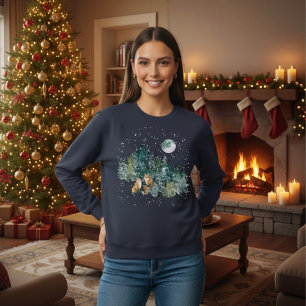 Sweatshirt Fox Family Forest Pleine lune Snowfall Holiday