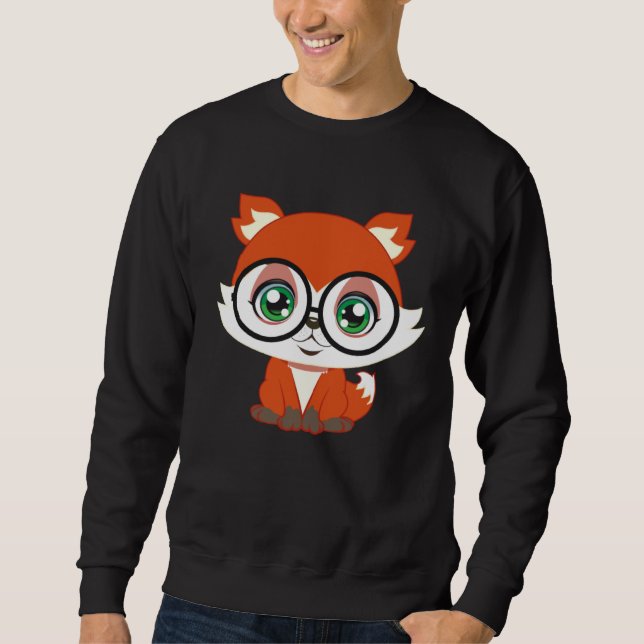 Sweatshirt Fox with Glasses cutie Pet Nerd Nerdy Man Woman Ki (Devant)