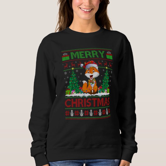 Sweatshirt Fox  Xmas Tree Lights Ugly Santa Fox Christmas (Devant)