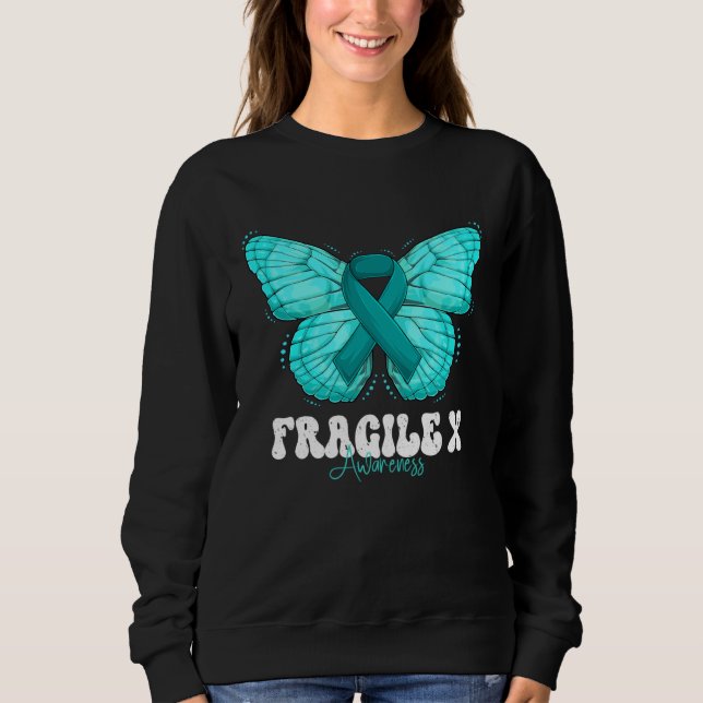Sweatshirt Fragile X Awareness Month Teal Ribbon Butterfly (Devant)