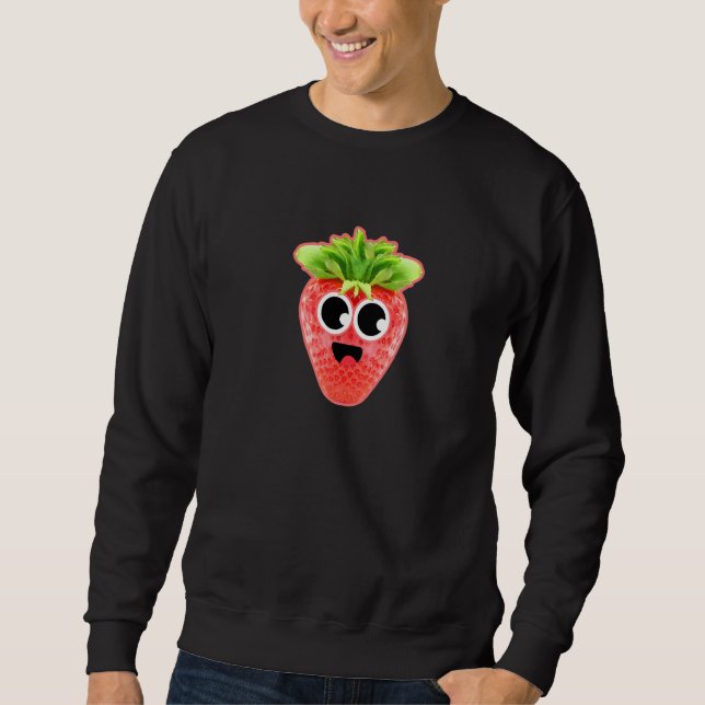 Sweatshirt Fraise joyeuse avec des yeux Google mignons (Devant)