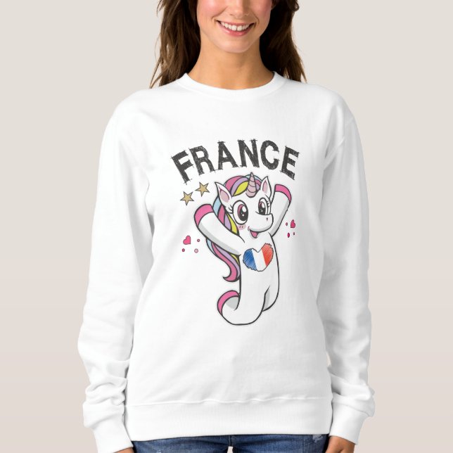 Sweatshirt France Fan de football Unicorne avec drapeau du co (Devant)