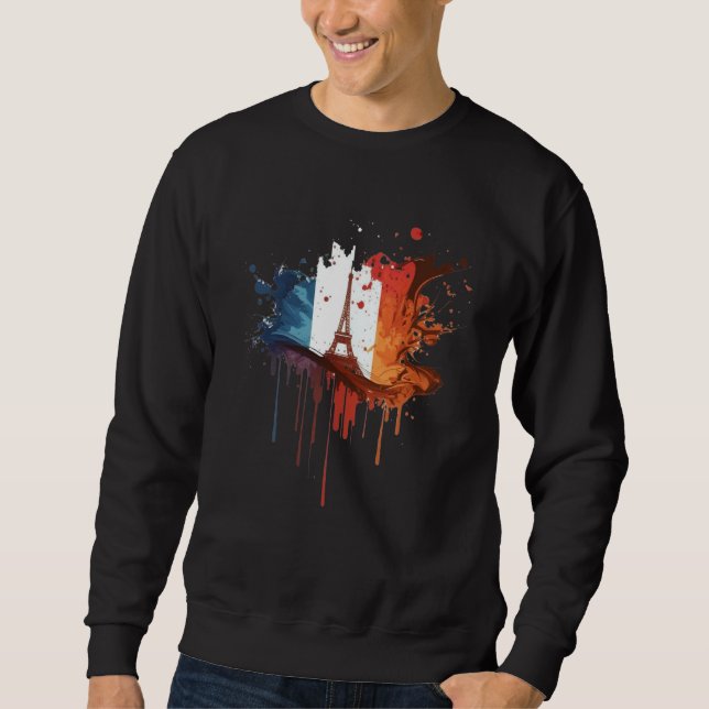 Sweatshirt France Paris Abstrait Tache Drapeau Français Eiffe (Devant)
