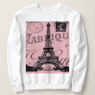 Sweatshirt france voyage chic rose vintage paris tour eiffel