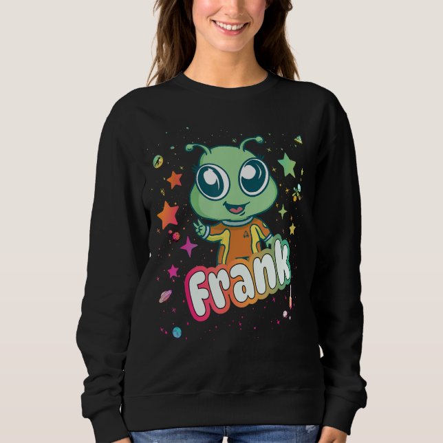 Sweatshirt FRANK - Nom du garçon mignon avec un Alien mignon (Devant)
