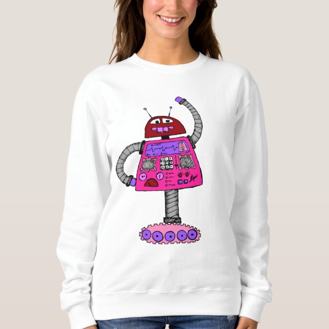 Sweatshirt Frankie Robot : Rose sur blanc (Devant)