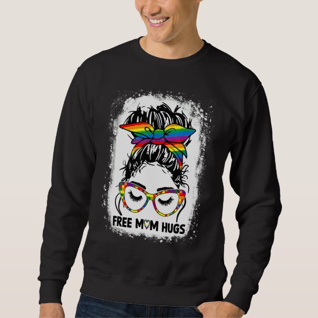 Sweatshirt Free Mom Hugs Messy Bun Lgbt Pride Rainbow 1 (Devant)