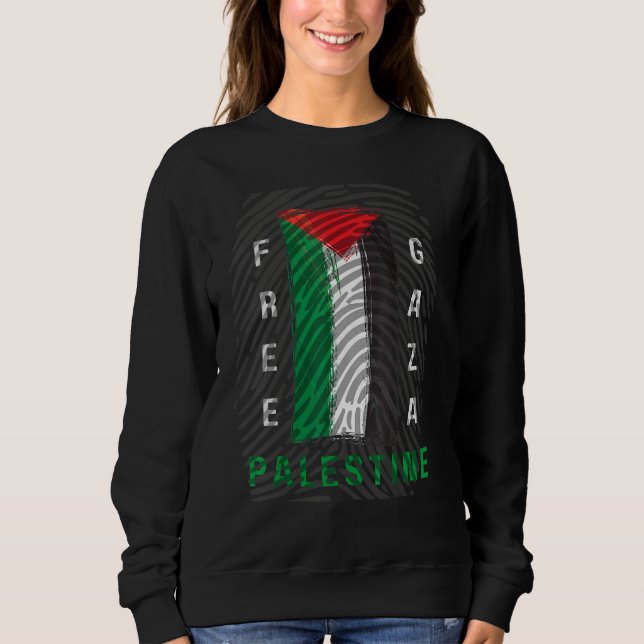 Sweatshirt Free Palestine Gaza Ville Vert Rouge Blanc Pays F (Devant)
