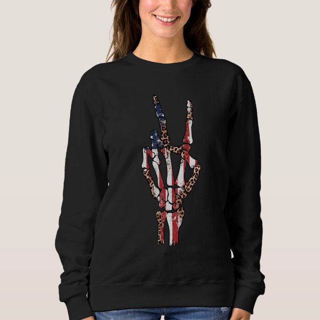 Sweatshirt Freedom Rocks Leopard Red White Blue Skeleton Rock (Devant)