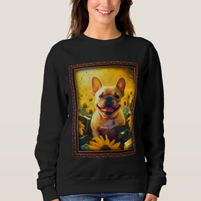 Sweatshirt French Bulldog Painting Frenchie Sunflower Flower  (Devant)