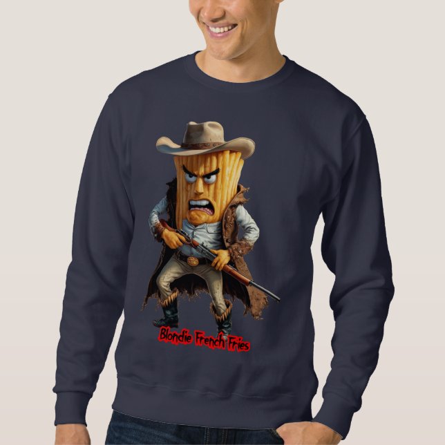 Sweatshirt Frites de Fast Food sur fond bleu marine  (Devant)
