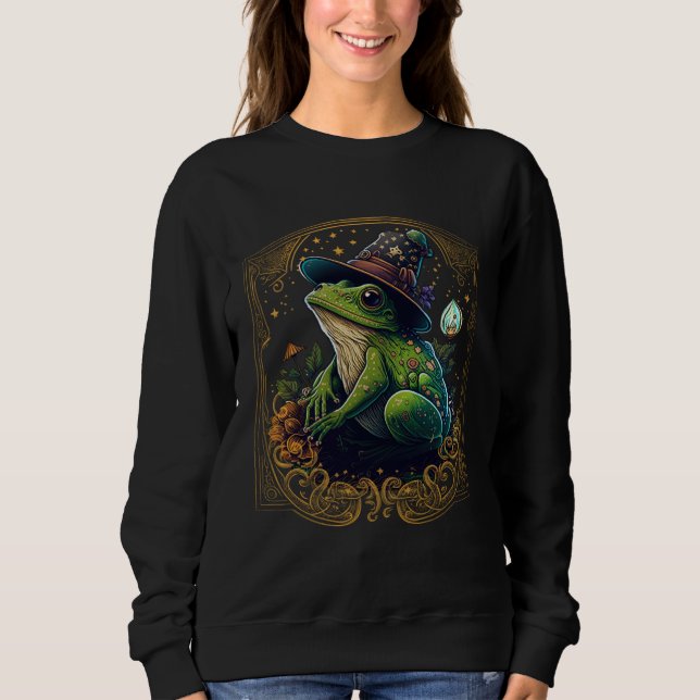 Sweatshirt Frog Tarot Card Goth Emo Occult Astrology Women Gi (Devant)