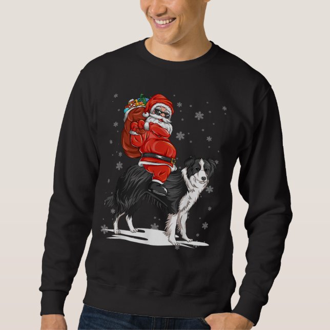 Sweatshirt frontière collie Noël Chien équitation Père Noël (Devant)
