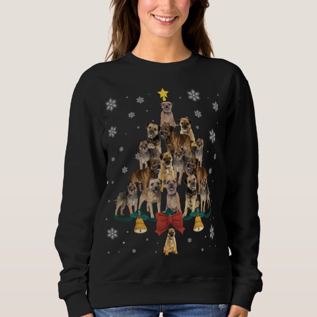Sweatshirt Frontière Santa Hat Terrier Arbre de Noël Lumières (Devant)