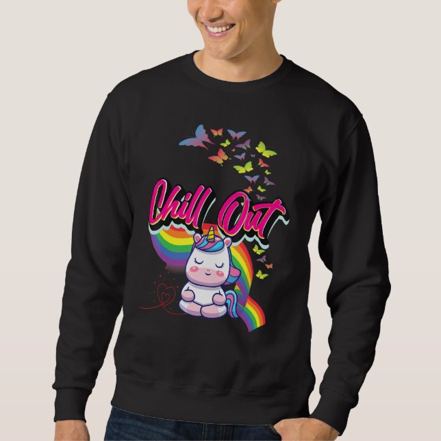 Sweatshirt Fun Chill Out Cute Unicorn Méditer Gra de méditati (Devant)
