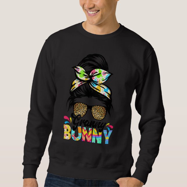 Sweatshirt Fun Granny Bunny Leopard Messy Bun Famille Pâques  (Devant)