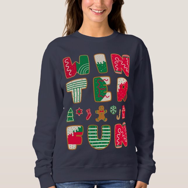 Sweatshirt Fun hiver Cookies de Noël Rouge Vert Vacances (Devant)