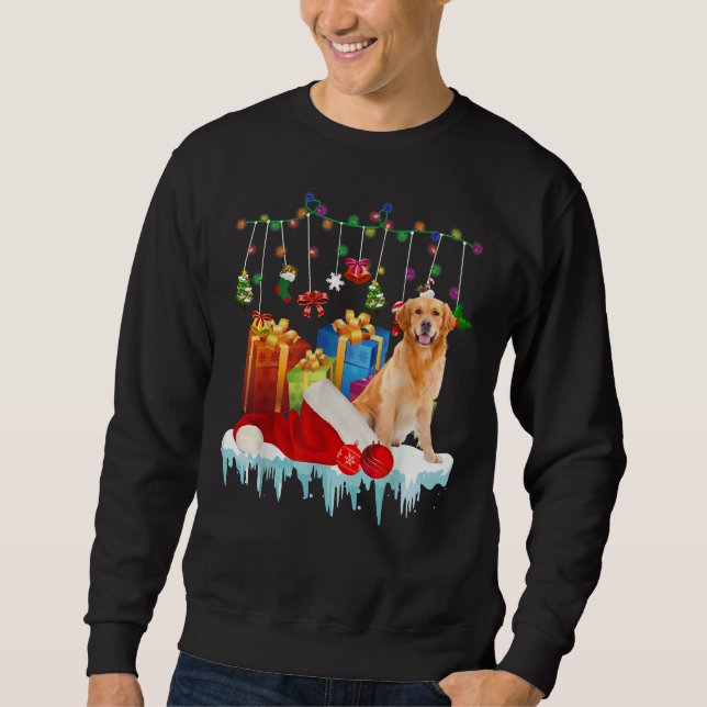Sweatshirt Funky Golden Retriever Santa Hat lumières de Noël (Devant)