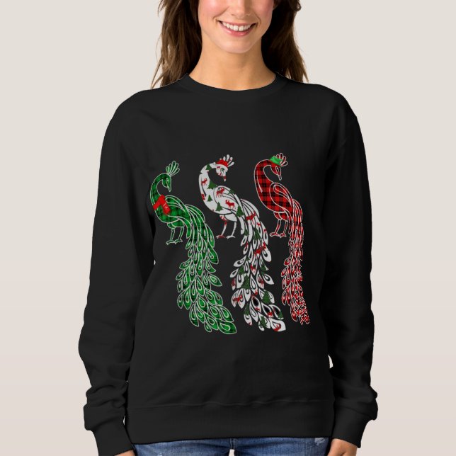 Sweatshirt Funky Peacock Xmas Arbre Lumières Rouge Plaid Noël (Devant)