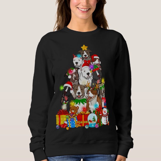 Sweatshirt Funky Pitbull Chien de Noël Lumières Arbre Chien C (Devant)