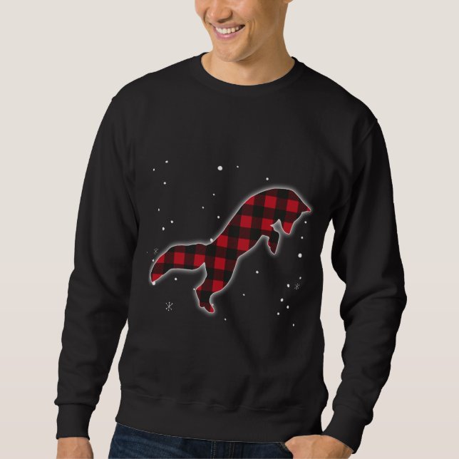Sweatshirt Funky Red Plaid Fox Christmas Correspondant Buffal (Devant)