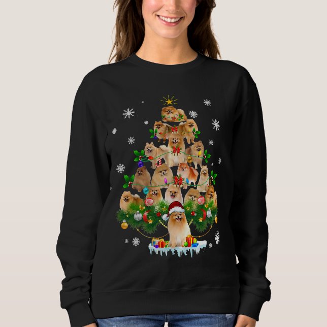 Sweatshirt Funny arbre de Noël de chien de Poméranie (Devant)