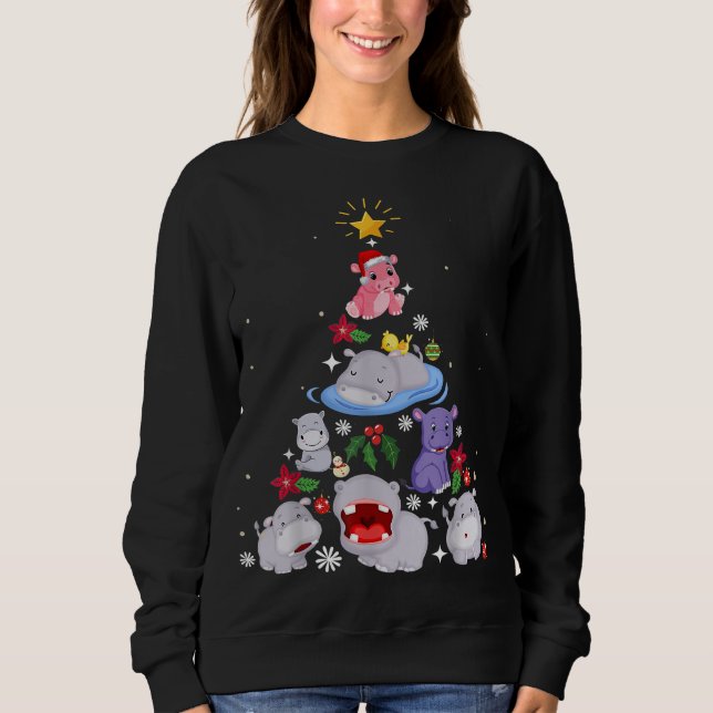 Sweatshirt Funny arbre de Noël hippo | Hippopotame de Noël (Devant)