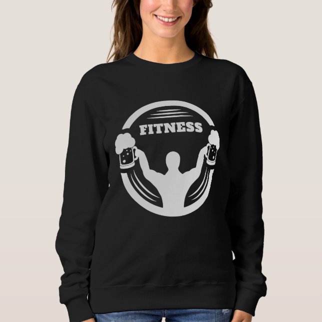 Sweatshirt Funny bodybuilder with beer in the hand weightlift (Devant)