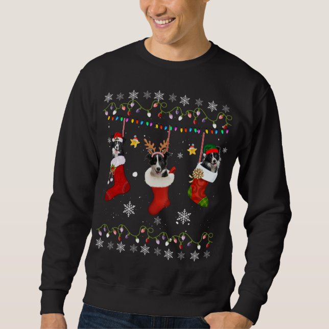 Sweatshirt Funny Bordure Collie Chaussettes de Noël Lumières  (Devant)