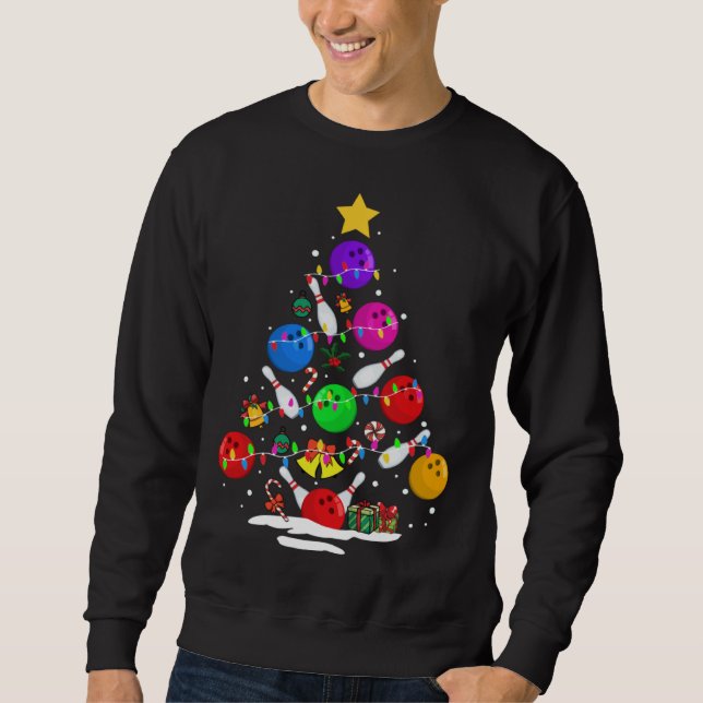 Sweatshirt Funny Bowling Ugly Christmas Tree Lights Xmas For  (Devant)